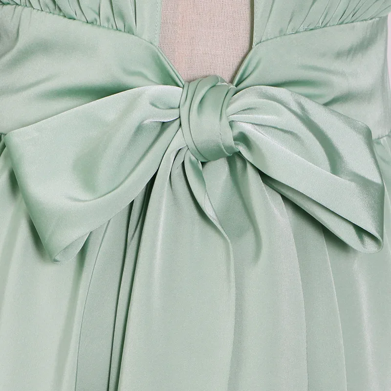 
Fashion Brand 2021 Summer New Style Solid Color Waist Satin Sexy Backless Lace-Up Bow-Knot A-line Dress 