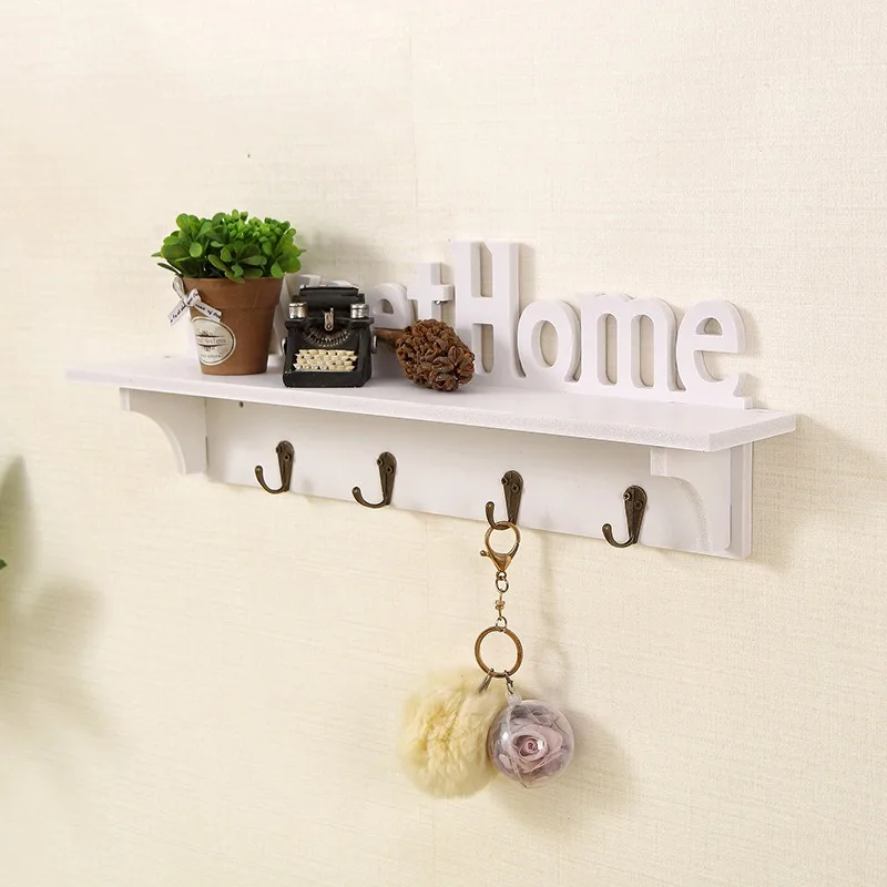 Pastoral Style English Letter Wall Hanging Flower Shelf Coat and Hat Rack with Elegant Wall Decoration Partition