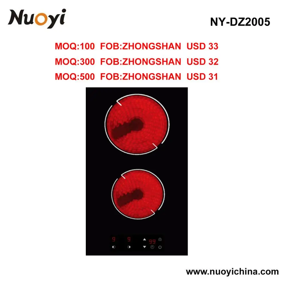 Nuoyi Factory Built In Ceramic Glass Cooktops 2 Burner Electric Ceramic Hob.
