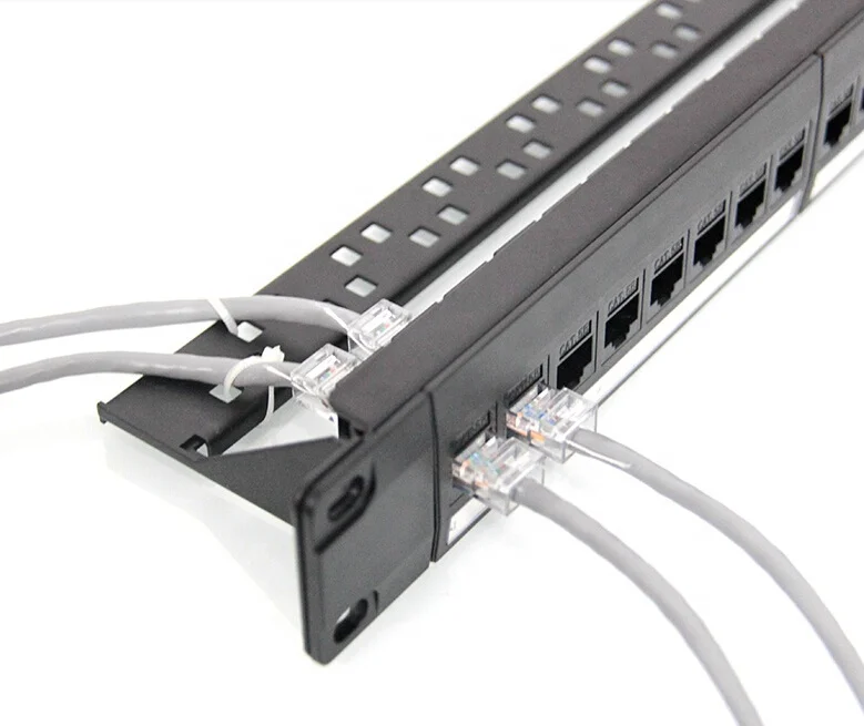 24 Port RJ45 1U Cat6 Patch Panel UTP 19-Inch with Back Bar Wallmount or Rackmount Compatible with Cat5e Cat6