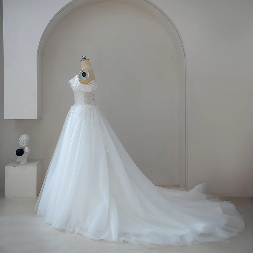 Jancember QW01907 Wholesale Sequined Ball Gown Off Shoulder Lace Illusal Plus Size Fashion Elegant Women Wedding Dress