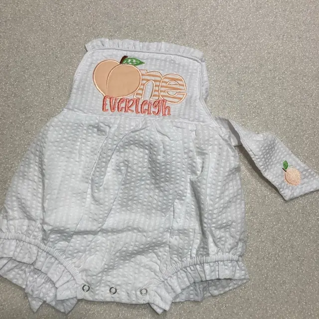 Wholesale Baby Girl Peach 1st Birthday White Seersucker  Romper  Halloween Pumpkin  Applique Outfit Infant Baby Clothing