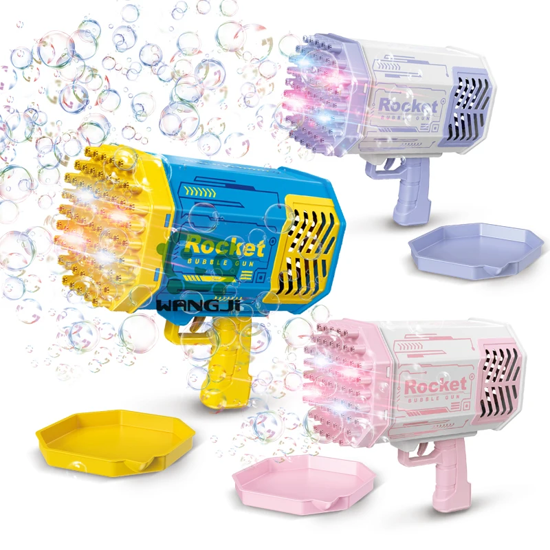 CPC 109 69 Holes Bubble Gun Toy Light Flash Electric Rocket Bubble Machine Summer Soap Water Children Toys