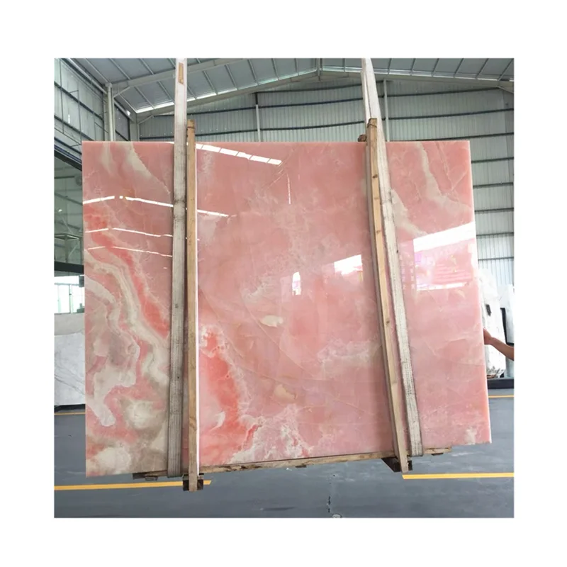translucent backlit pink onyx marble slab for wall decoration