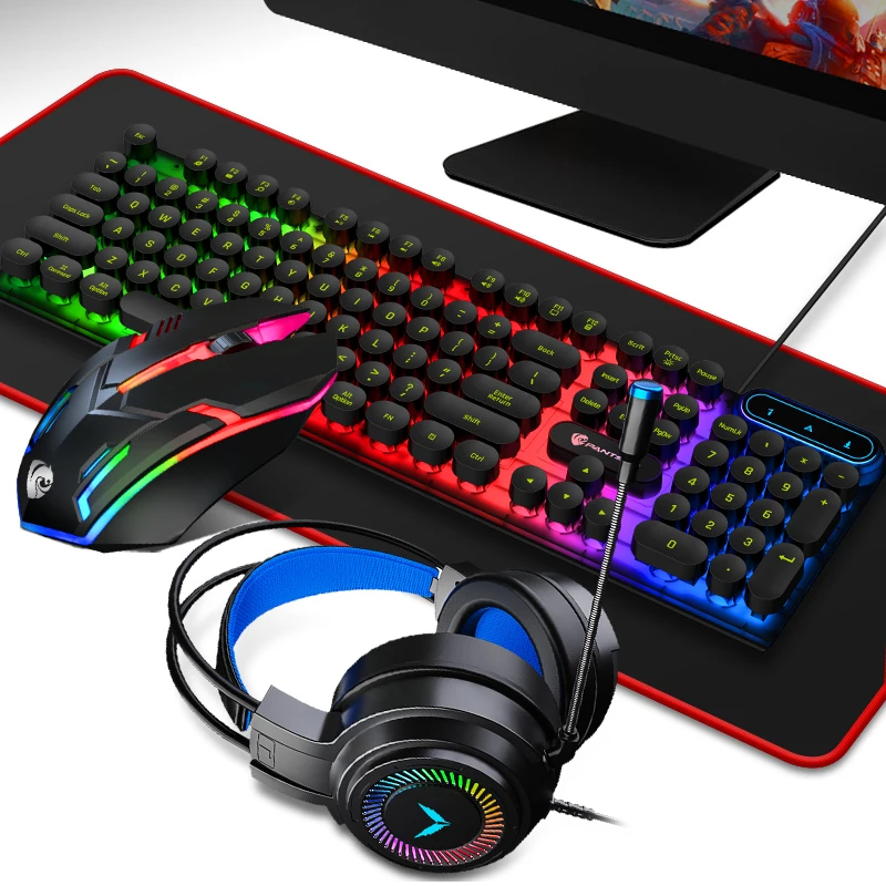 Игровой Комплект 4 в 1, USB-клавиатура и мышь со светодиодной RGB Подсветкой