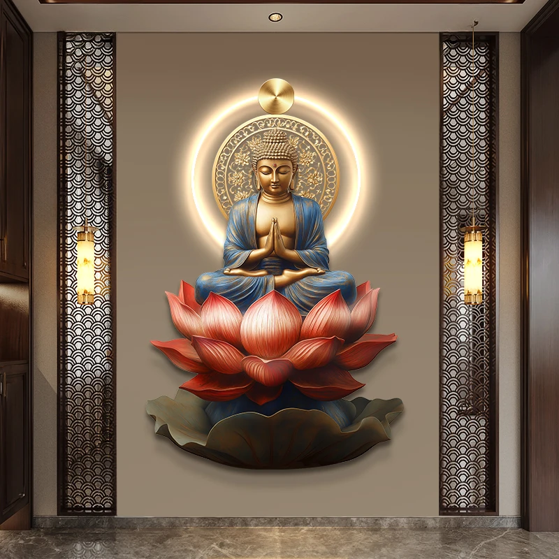Original Buddha Portrait Decoration painting zen room Decor Buddhist bodhisattva painting acrylic UV Printing with LED light