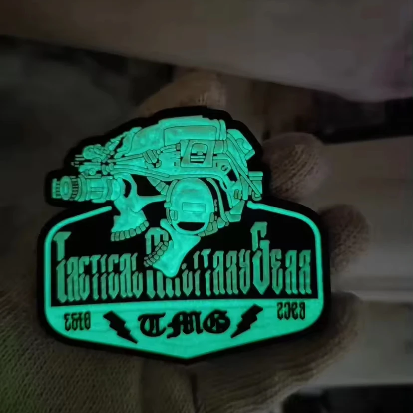 Custom Luminous PVC Patch Light Glow In Dark Rubberled Light Message Scrolling jacket patches