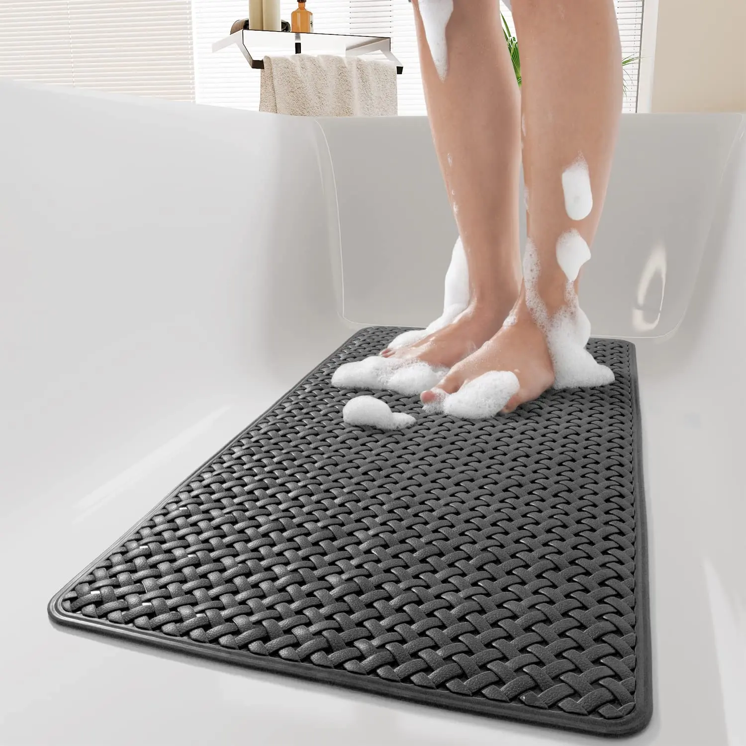 Hotsale Non-slip PVC Shower Mat Exfoliating Foot Scrub Massage Bath Tub Mat with Natural Pumice Stone Anti-slip Shower Mat