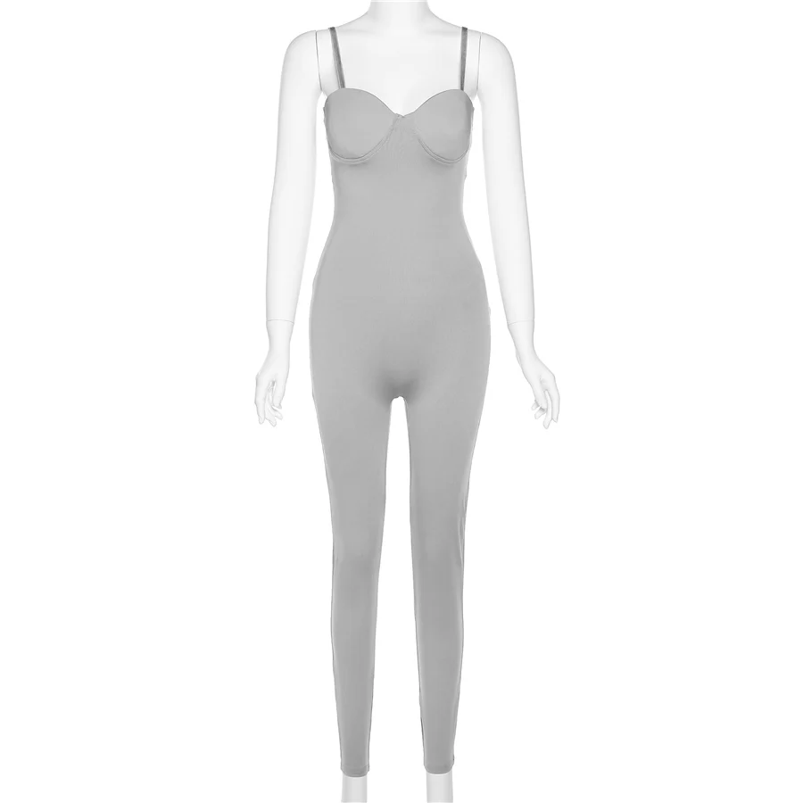 K21Q10418 Fashion Clothes 2022 Sleeveless Halter Jumpsuit High Street Solid Color Bodycon One Piece Plus Size Jumpsuit