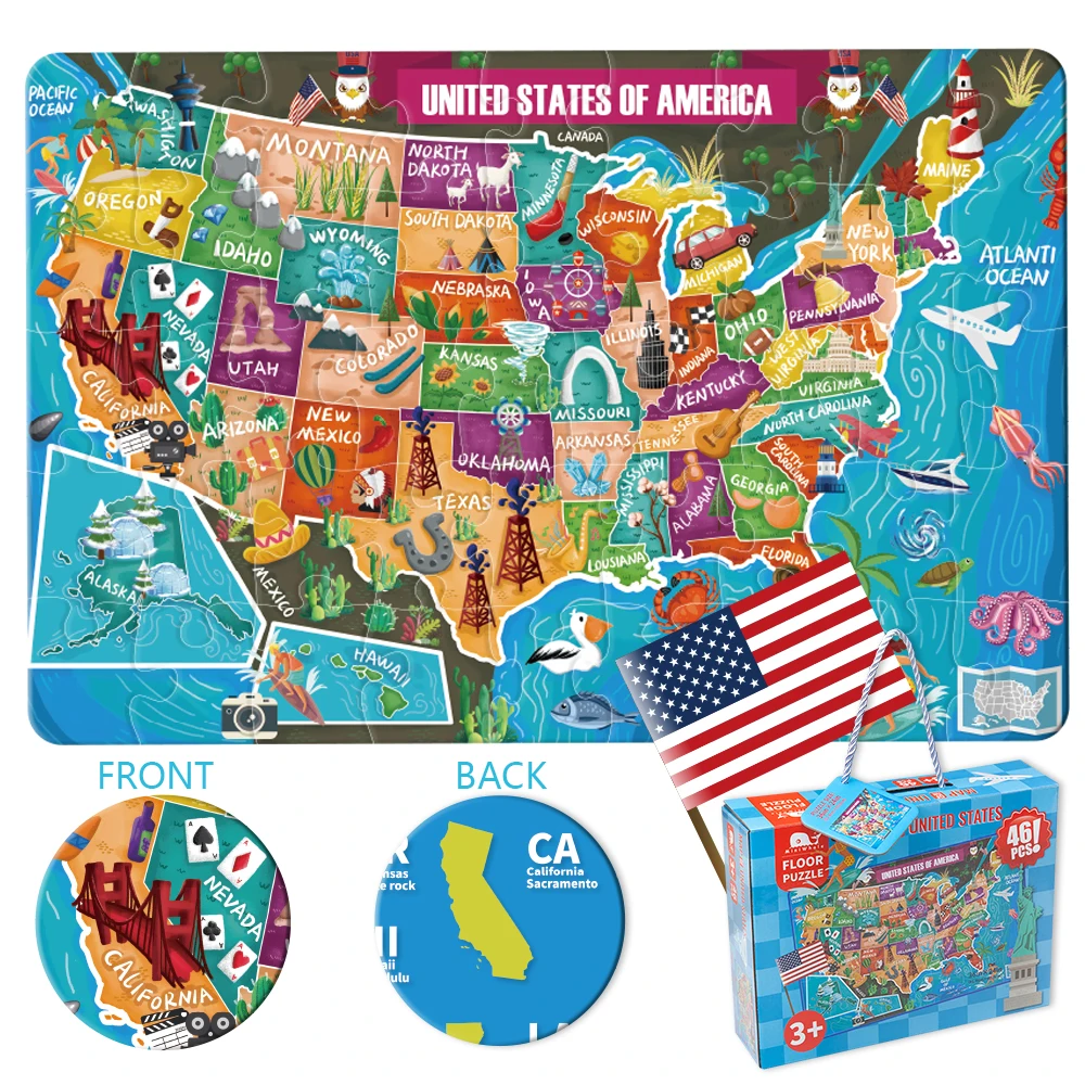 46pcs large floor carton america jigsaw puzzle map education USA Map Floor Puzzle for toddler kids
