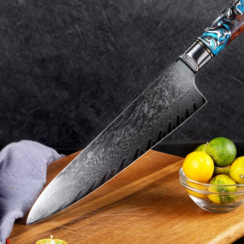 custom tactical Damascus stainless steel utility set  kitchen knife