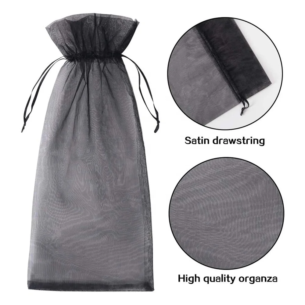 Custom Wine Pouch Gift Drawstring Recyclable Screen Printing Hot Stamping Party Wedding Organza Wine Bag