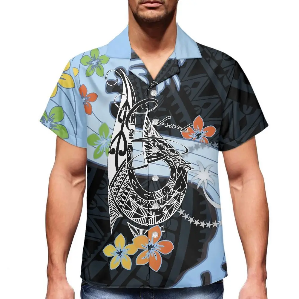 Hot Selling Polynesian Tribal CHUUK Islands Patterns Hawaiian Shirt Men Casual Button Up Shirts For Men Short Sleeve Clothing