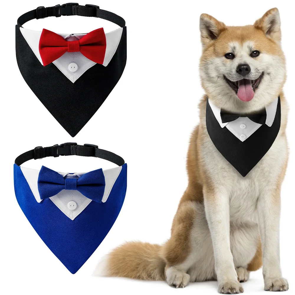 New design wholesale Pet triangular binder necktie with short sleeved shirt style strap  gentle wedding pet bib bowtie