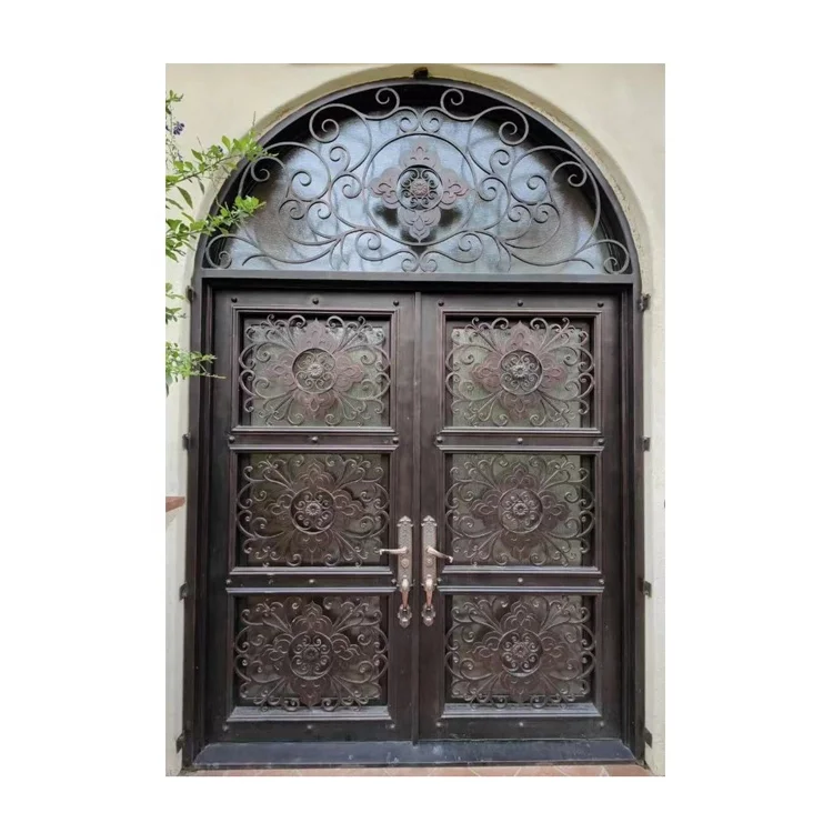 Accept custom front entry main wrought iron double door