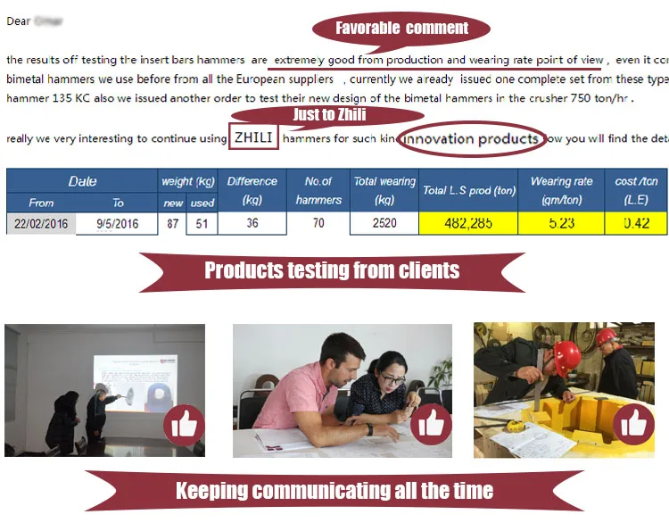 Cooperation With Hardox Long Service Life Alloy  Hammers Head For Crusher Hammer