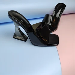 New Arrivals 2021 Shoes Square Toe Crystal Transparent Sandal Heels For Ladies PVC Slip On Womens Colorful Slippers