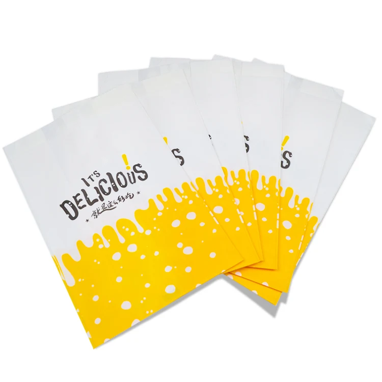 Grease Resistant Fry Chicken Snacks Bag Food Grade Grease Proof Fast Food French Fries Paper Bag With Customized Printing