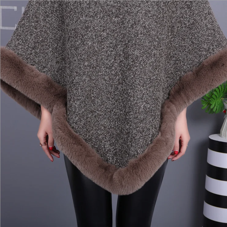 Lady Fur Poncho Real Rabbit Fur Shawl Women New Fashion Cape