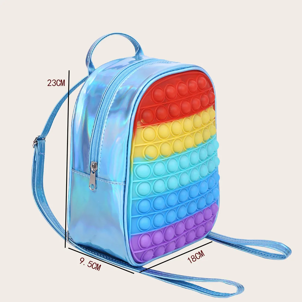 2022 Glossy Laser Leather silicone Fidget pack Unicorn puppet Ice cream pop itting backpack