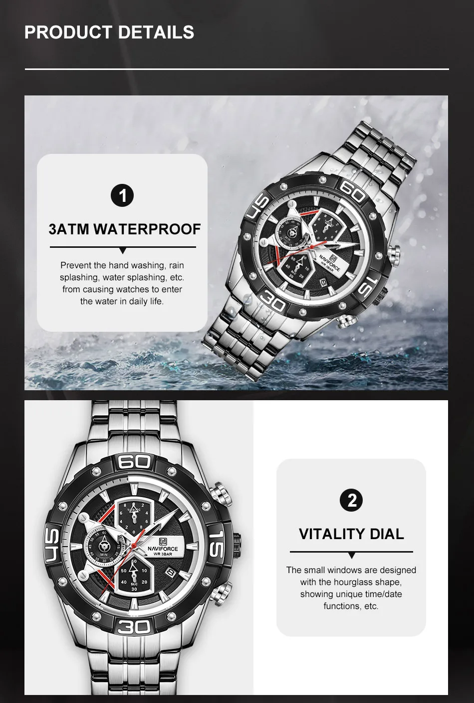 NAVIFORCE 8018 SBS 2021 New hot selling Classic Watch For Men Quartz Chronograph Movement Wristwatch 3ATM Waterproof