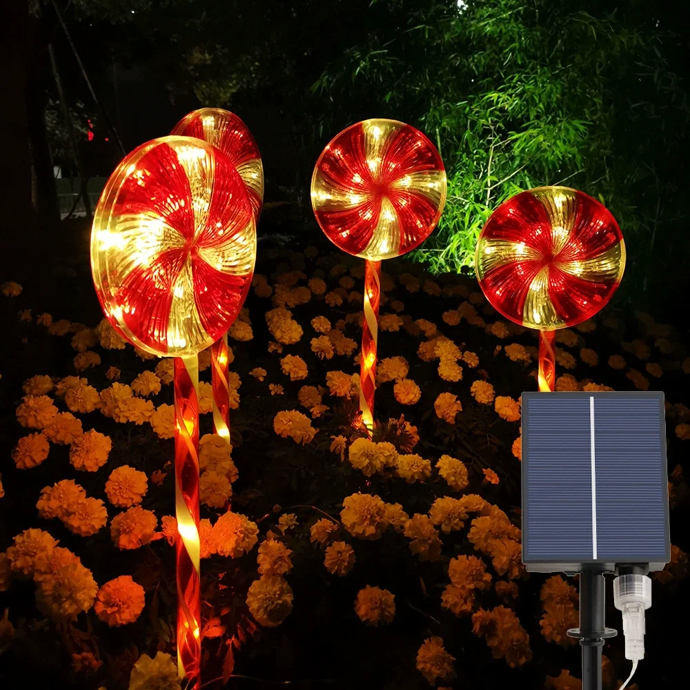 2 in 1 & 4 in 1 Led Solar Lollipop Candy Christmas Light For Holiday Party Indoor Outdoor Garden Landscape Security Lawn Light