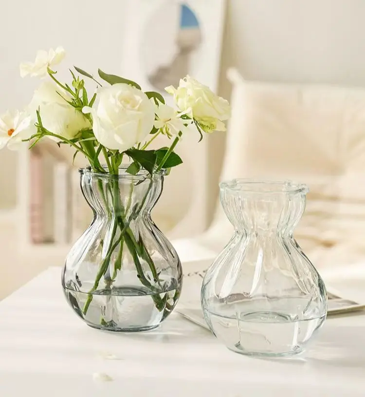Minimalist Vase Decorative Vase European style colored transparent hydroponic glass vase with ribbon