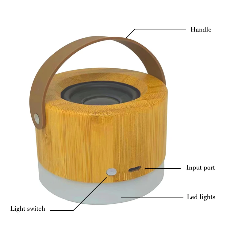 Wholesale Environmental Protection Speaker Portable 3W LED Light Wireless Speaker Bamboo Boom Box