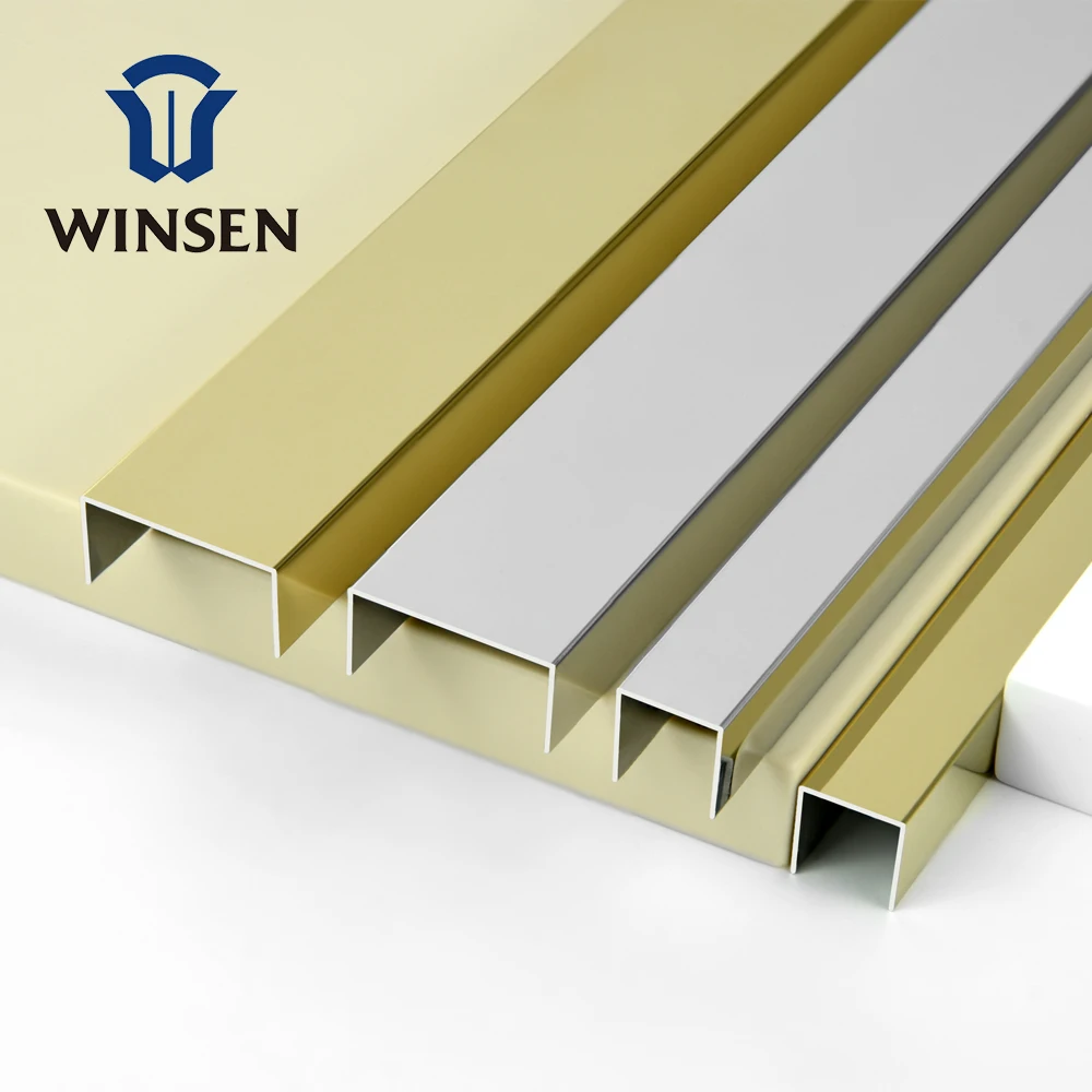 Winsen  304 U Shape OEM Logo Customized Decoration Stainless Steel Metal Profile Mirror Gold Color Tile Trim