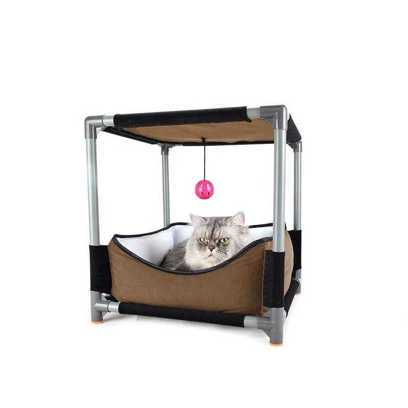 
Double layer felt cat lounge DIY luxury woven cat bed with bell ball toy 