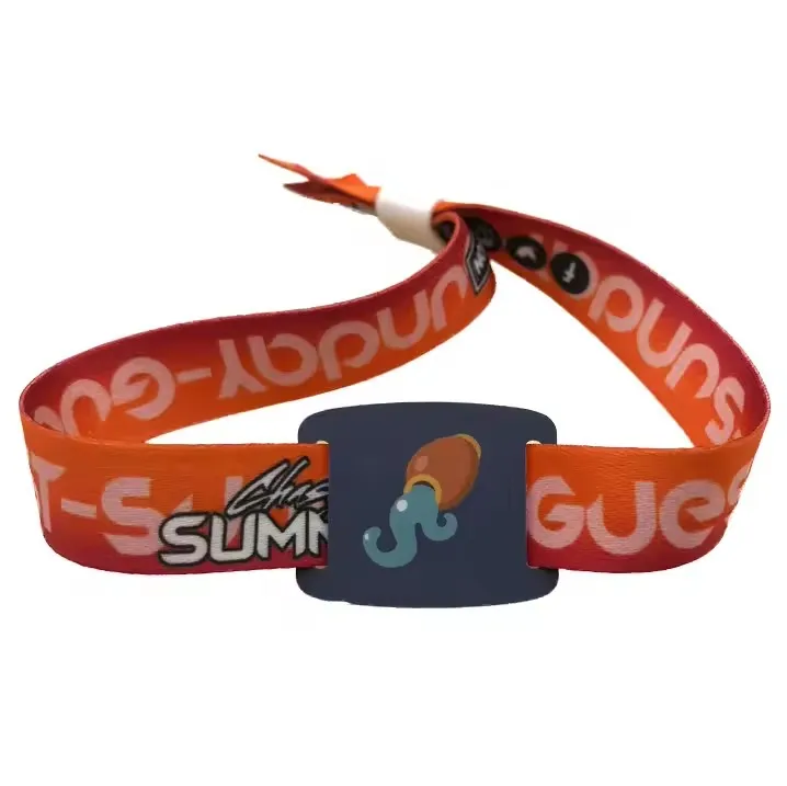 Disposable Plastic Lock Heat Transfer Printing Festival Ribbon Cloth Wristbands With Plastic Button RFID CHIP CUSTOM