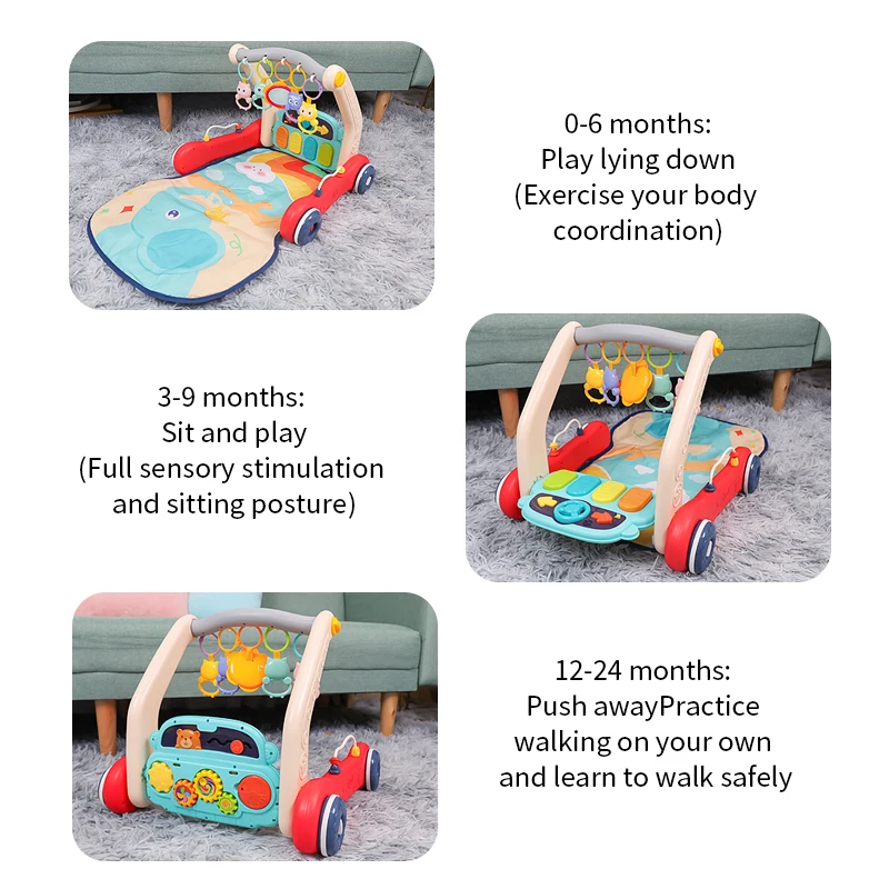 Zhorya 2023 infant 2 in 1 adjustable piano rack baby walker with rocker pedal fitness toddler activity stroller