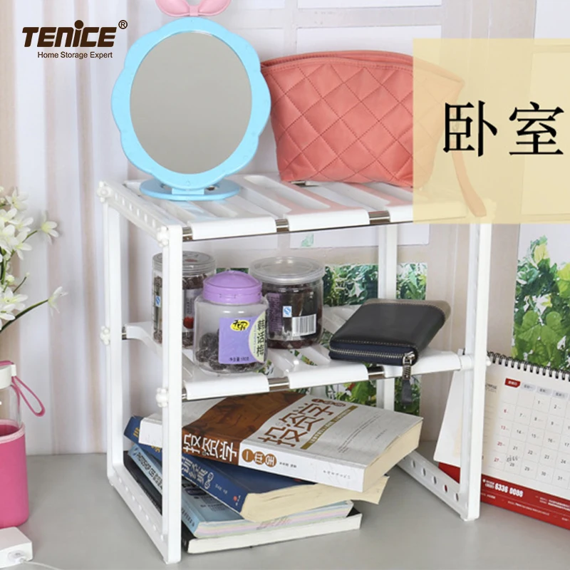 Tenice 2 tier Under Sink Expandable Heavy Duty Organizer Rack, Cabinet with Removable Plastic Shelves and Steel Pipe for kitchen