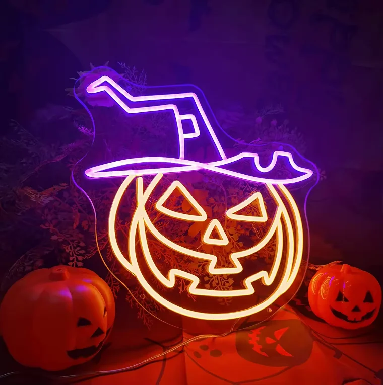 GOLDMORE2 Halloween LED Neon Sign Pumpkin Lantern for Home Party Decor Festive Halloween Neon Lights