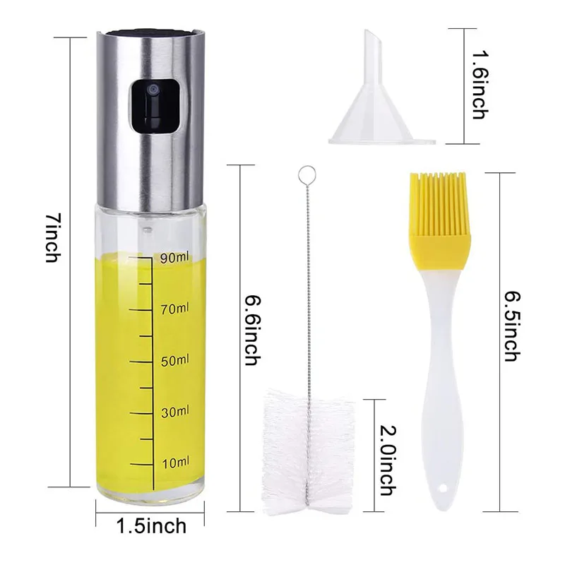 
3-piece Oil Sprayer Set Olive Oil Dispenser for Cook, Oil Dispenser with Brush Funnel, Glass Sprayer Bottle with Measurements 
