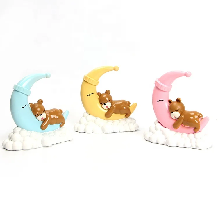 
New Happy Birthday Party Cake Topper Cute Cake Topper Resin Polymer Clay Moon Cloud Little Bear Cake Toppers 