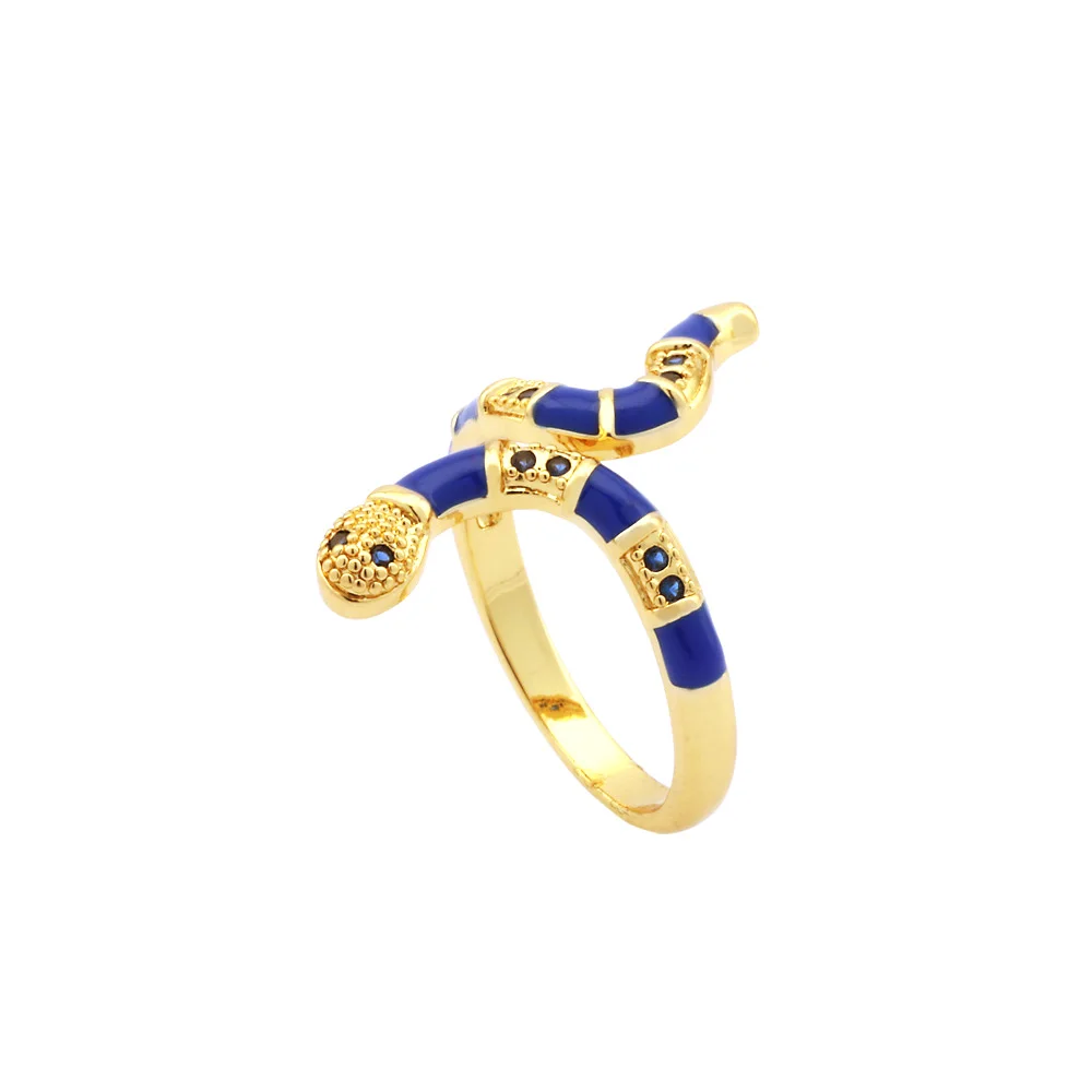 Hot Wholesale Europe America Retro Ring Fashion Trendy Dripping Oil Punk Enamel Ring Adjustable Snake Ring for Women