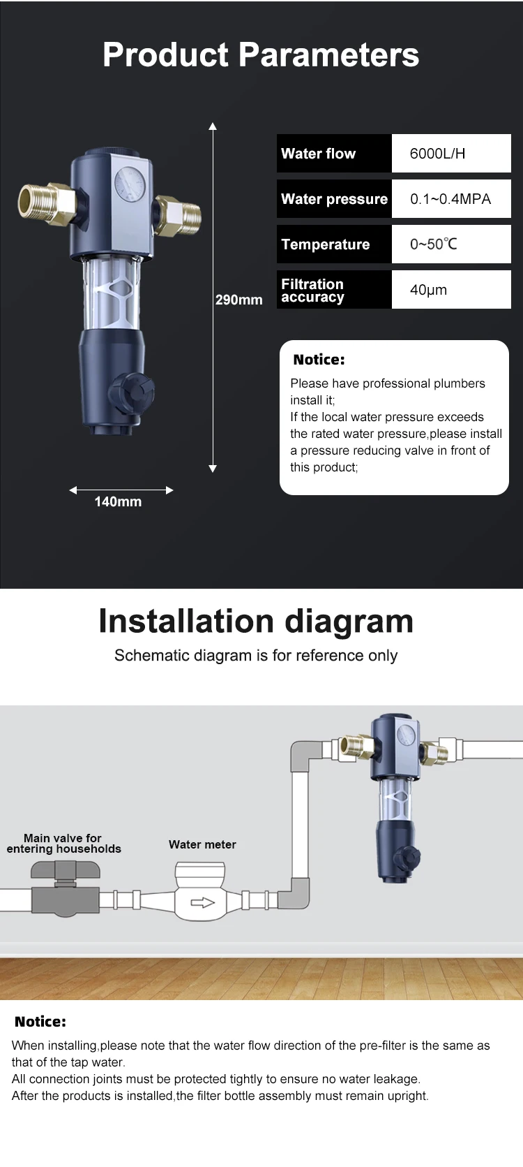 Home Kitchen Ultrafiltration Activated Carbon Water Purifier Front Scale Resistance Declorination Prefilter for Well Water