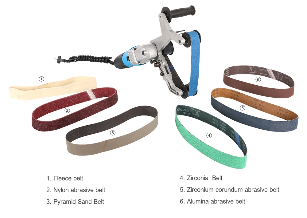 Rated Voltage 800W/7A 230-240v/120v  50Hz/60Hz 2.4-9.1m/s Tube Pipe Belt Sander Polisher
