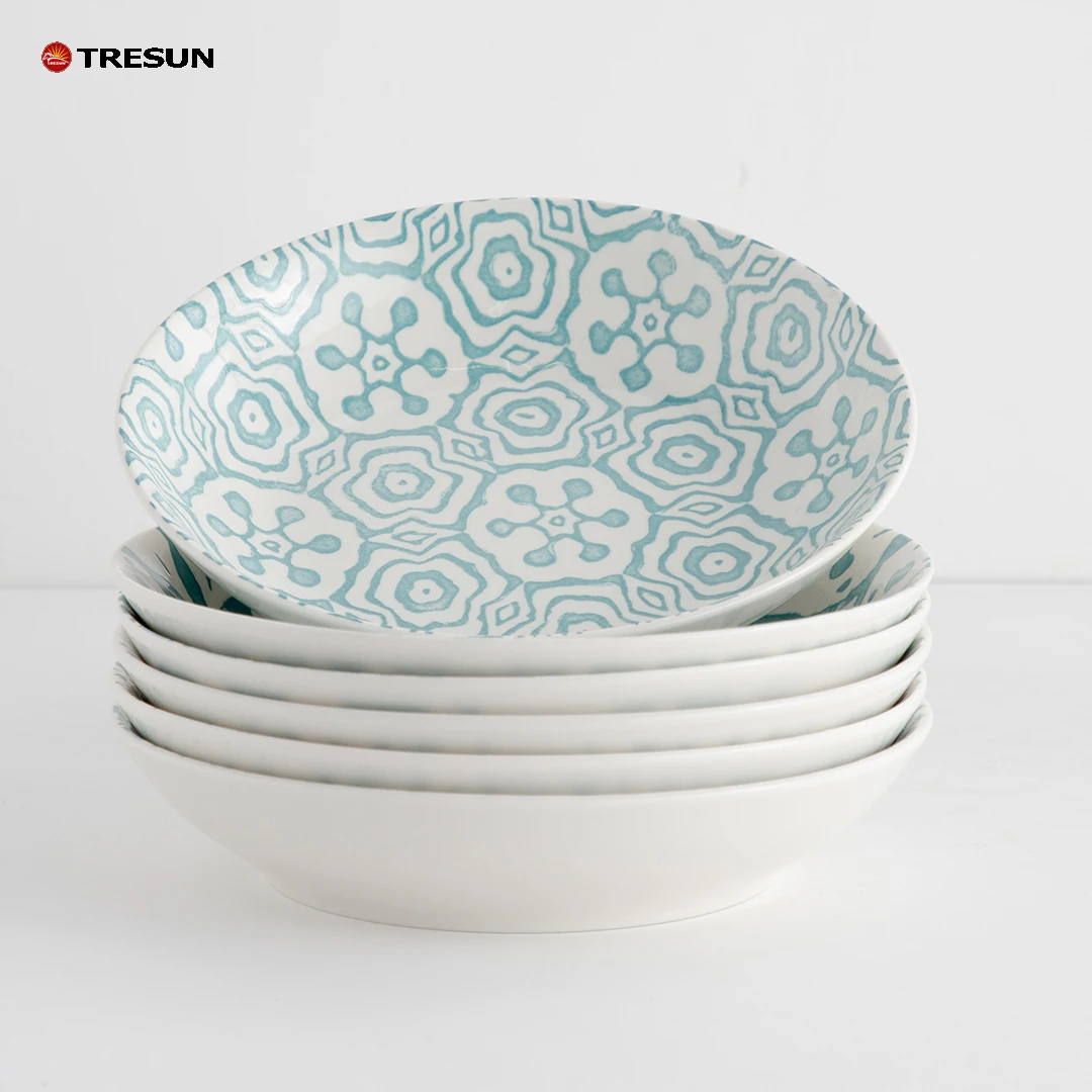 blue floral cheap price dishwasher & microwave safe for kitchen large large serving ceramic porcelain pasta bowls set of 6