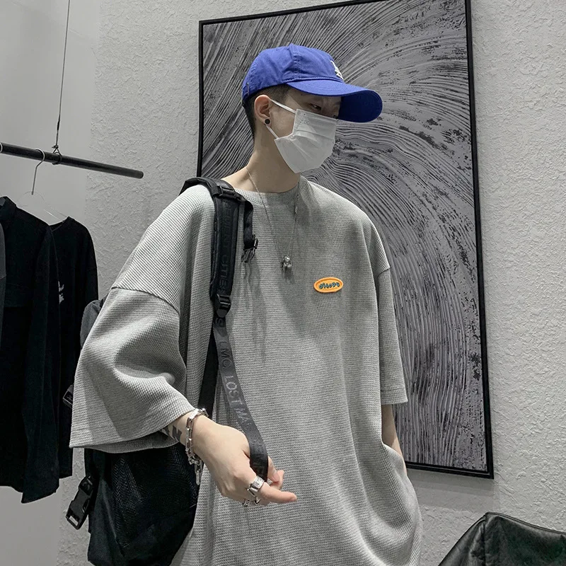 Loose casual solid color short sleeve young student round neck T-shirt