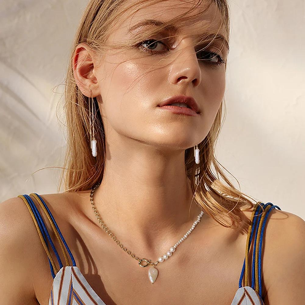 RINNTIN GPN17 Minimalist 925 Sterling Silver Jewelry 14K Gold Vermeil Plated Irregular Freshwater Pearl Choker Necklace