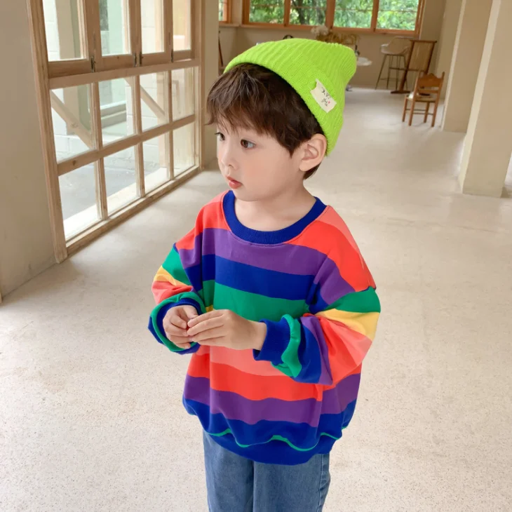 
YY10251G New arrival girls rainbow color kids long sleeve stylish loose fit hoodie 