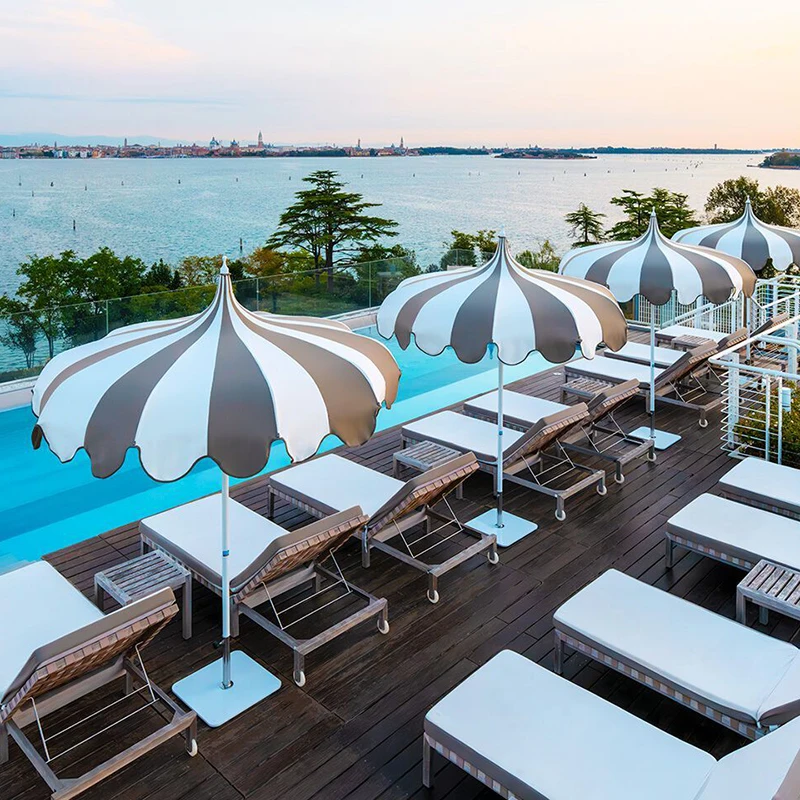 Manufacturer large size 240cm pagoda shape garden pool umbrella aluminum frame durable outdoor sunshade beach umbrella with edge