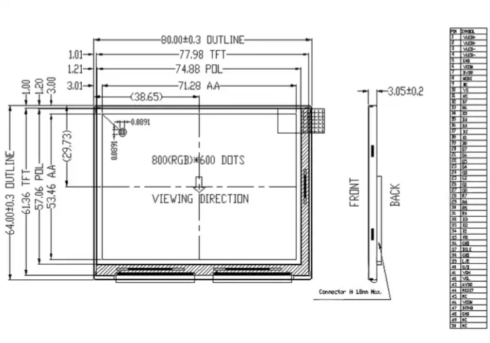 3.5 inch TN/NW lcd tft module 800x600 dots with HX8282+HX8677