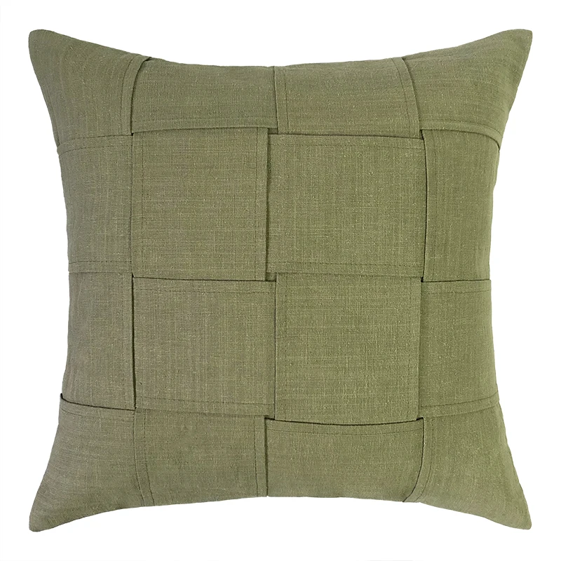 Decorative solid Plaid Throw Pillow Covers Cotton Linen Modern Farmhouse Pillow Case Cushion Case for Sofa couch Car 18 x 18