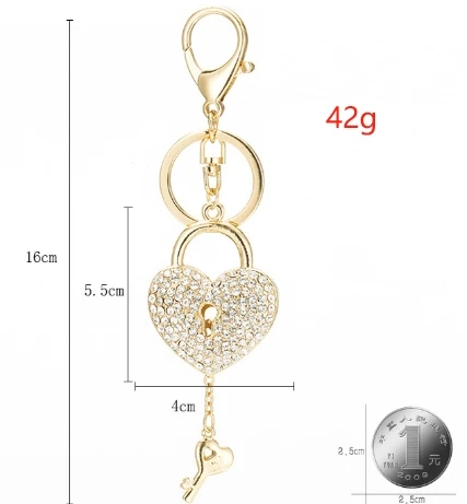 Trendy New Love Shaped Keychain Pendant Exquisite Rhinestone Heart Lock Keychain Bag Hanging Accessories Keyring Jewelry Gifts