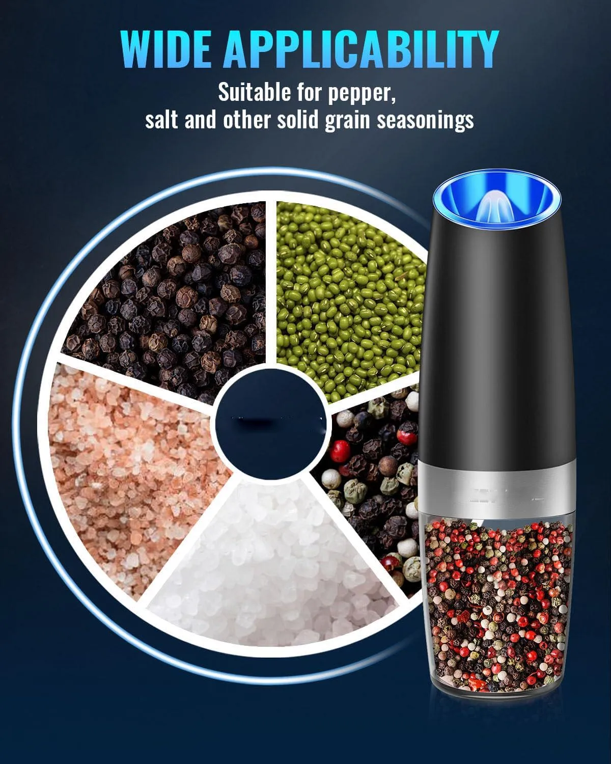 Hot Selling Gravity Electric Pepper and Salt Grinder Set, Adjustable Coarseness, Battery Powered with LED Light
