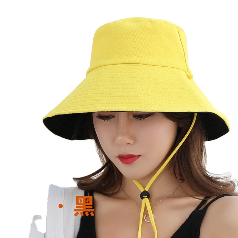 2024 new products Custom Fishing Bucket Hat Wide Brim Sun Fisherman Hat With Strings Sun cotton extra large bucket hat For women