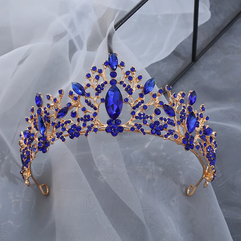 Crystal Headband Girl Birthday Show Blue Rhinestone Crown Princess Haircut